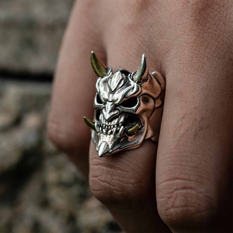 European And American Alloy Mask Prajna Ring Skull Two Tone Ring Ring Gothic Mens Rings