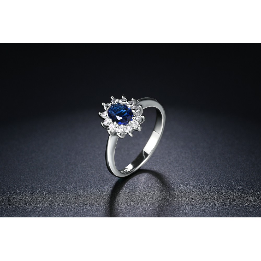 Cincin Wanita Blue Sapphire Safir Cubic Lapis Emas Putih Premium JC-001