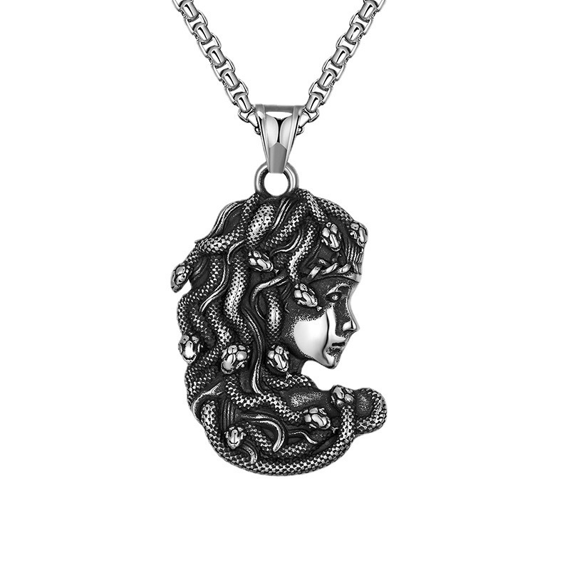 Kalung Desain Ular Medusa Bahan Stainless Steel Gaya Retro Punk