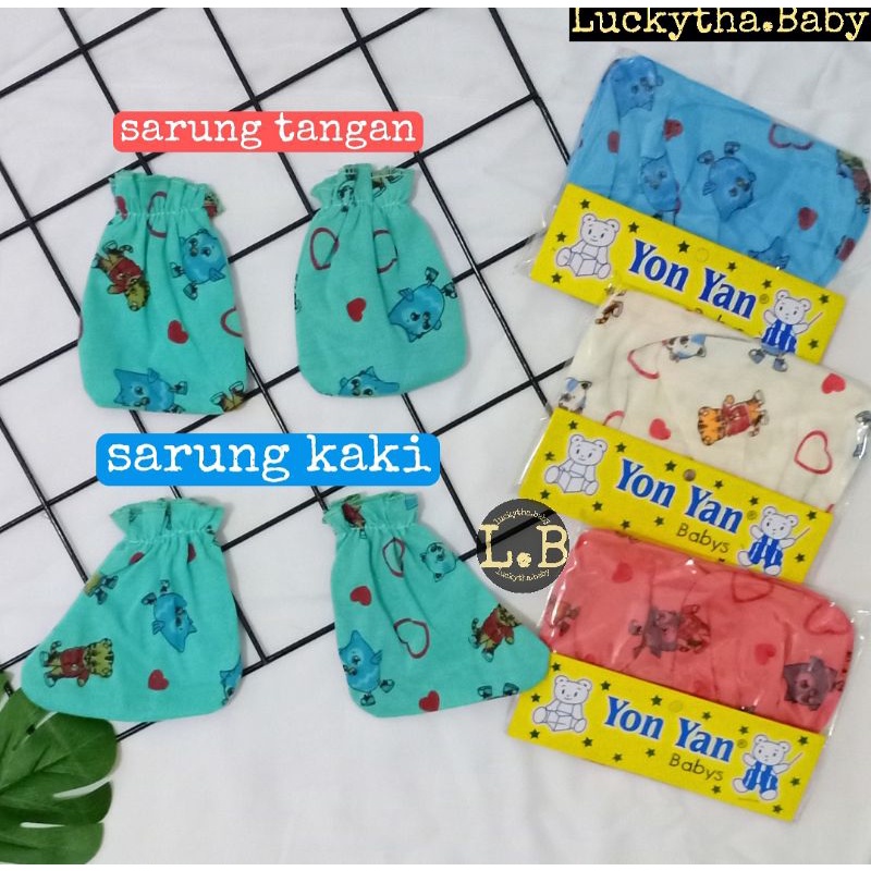 1set_stk Yon yan print WARNA sarung tangan &amp; kaki bayi Yonyan motif - perlengkapan bayi baru lahir