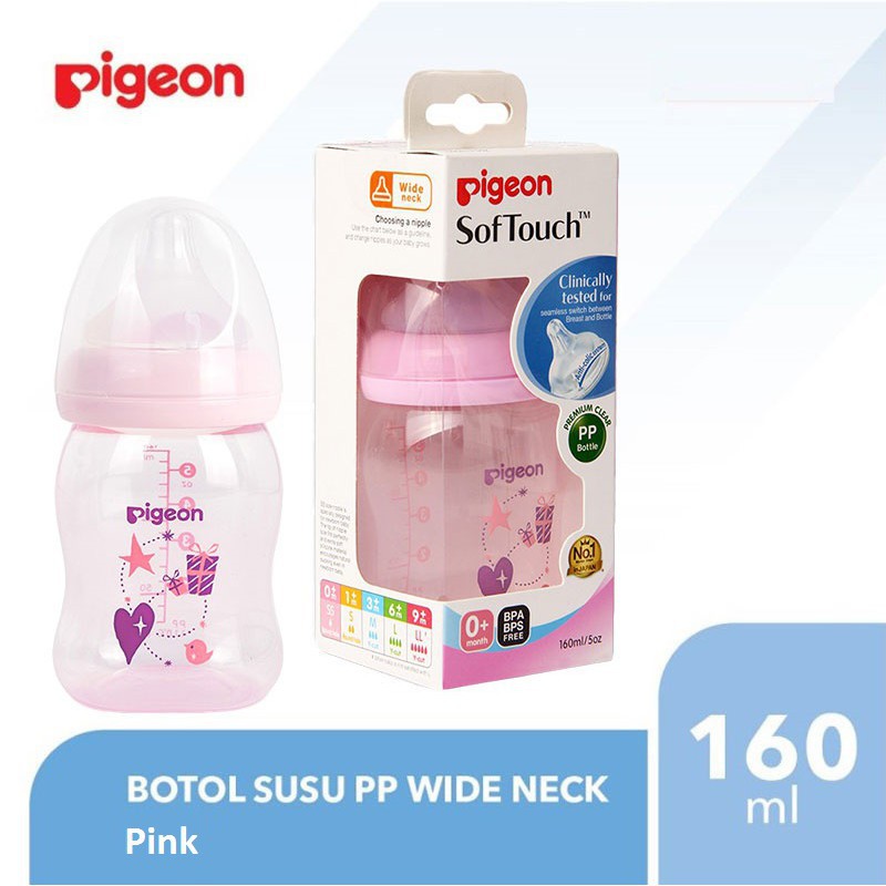 Pigeon Botol Susu Bayi PP Clear Wide Neck 160 ml - Pink