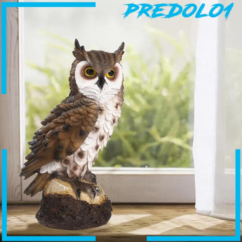 [PREDOLO1] Realistic Horned Owl Decoy Bird Scarecrow for Yard Garden Statues Ornament Brown