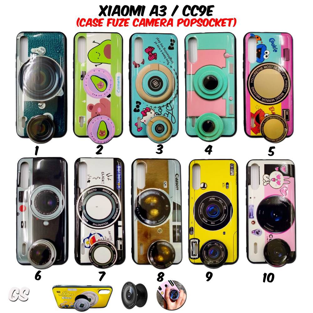 Casing XIAOMI A3 CC9E Case Fuze Casing Camera GRATIS Popsocket Karakter Lucu