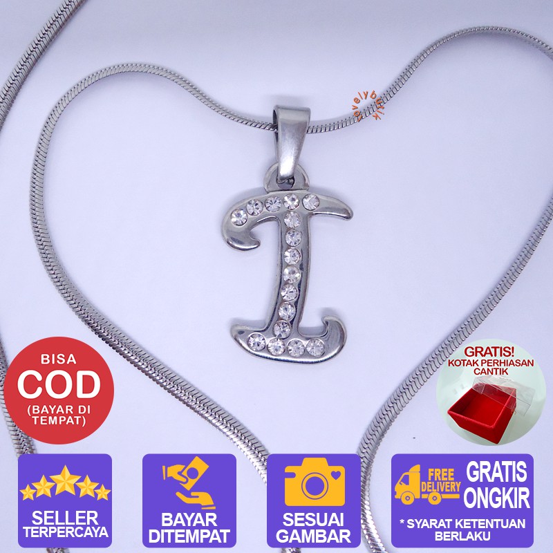 Lovelybutik Honey Kalung Huruf Titanium Anti Karat Inisial I Uk 45 cm BONUS KOTAK PERHIASAN