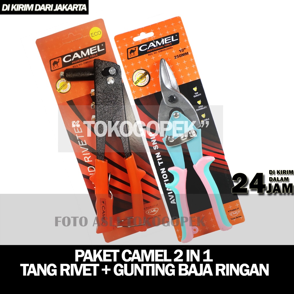 PAKET SET 2PCS TANG RIVET TEKIRO/CAMEL &amp; GUNTING BAJA RINGAN