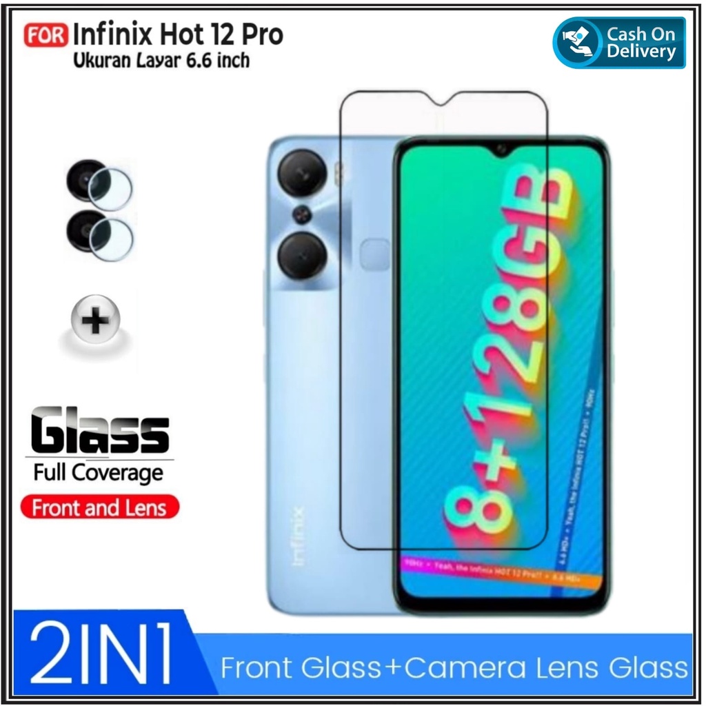 PAKET 2IN1 Tempered Glass Infinix Hot 12 Pro Anti Gores Kaca Free camera DI ROMAN ACC