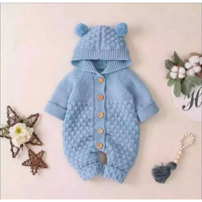 Jumper Rajut Anak Bayi Lucu 0-6 bulan  UNISEX/Jumper bayi perempuan/Jumper bayi laki-laki-Biru muda