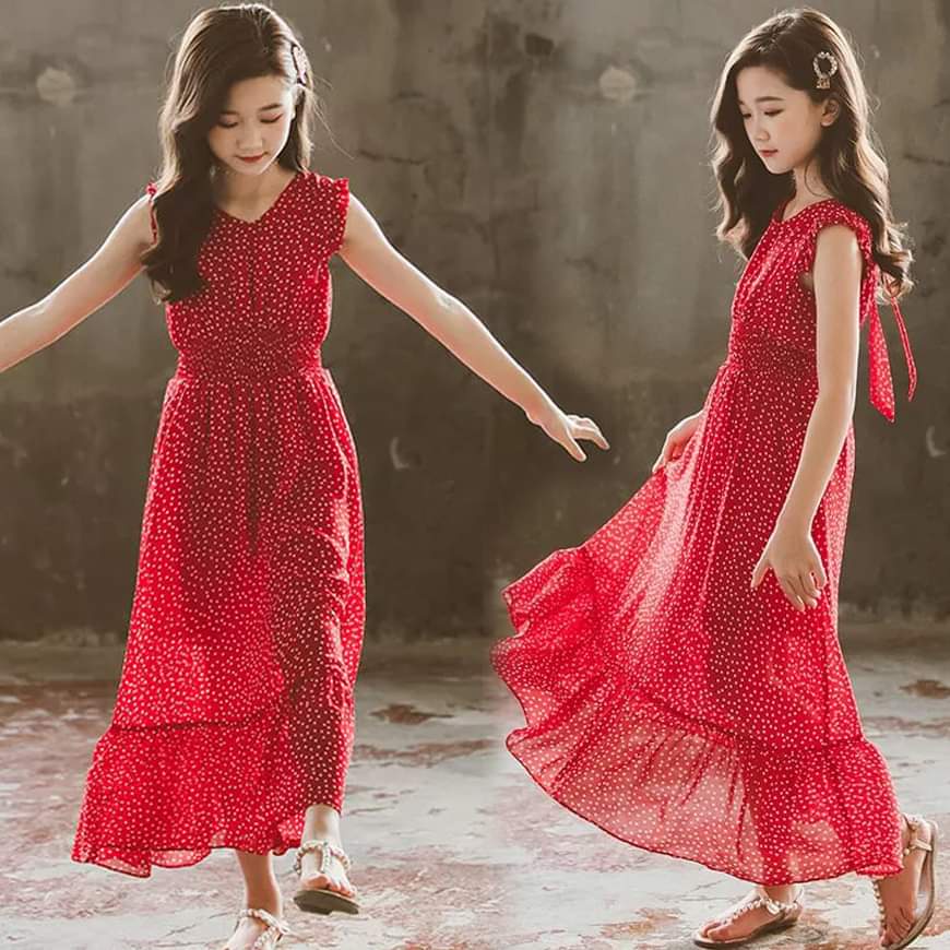 Long Dress Anak Perempuan Feminine Polkadot Red