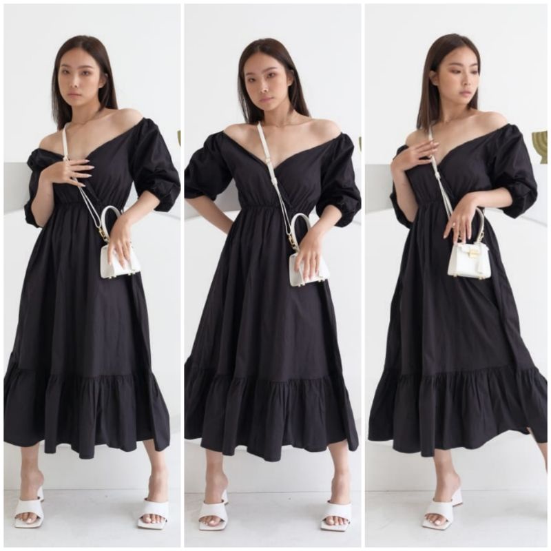 ❣️ SPECIAL PRICE ♡ PREMIUM ♡ ORIGINAL ! WENDY VINTAGE 2 WAYS SABRINA RUFFLE MIDI PARTY DRESS