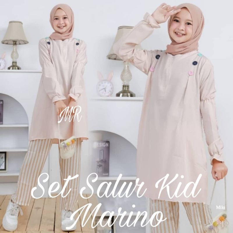 SET CELANA FASHION KID ANAK MARINO SALUR, MOSCREPE KATUN, SETELAN, 2 UKURAN