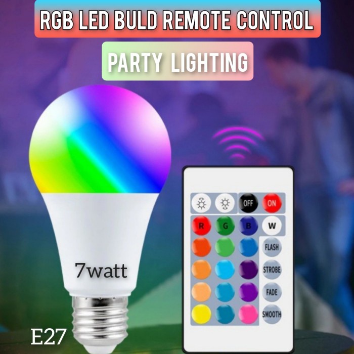 Lampu Bohlam LED Smart RGB + Remote Warna Warni 7W E27 SNI