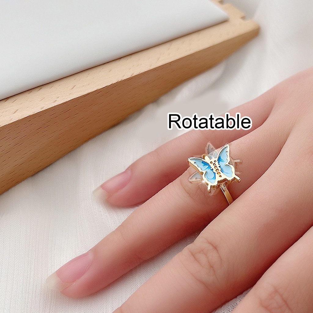 Hu Hu Hu Hu Hu Alat Bantu Pasang Kacamata♡ Cincin Model Terbuka Adjustable Desain Butterfly Chrysanthemum Untuk Wanita