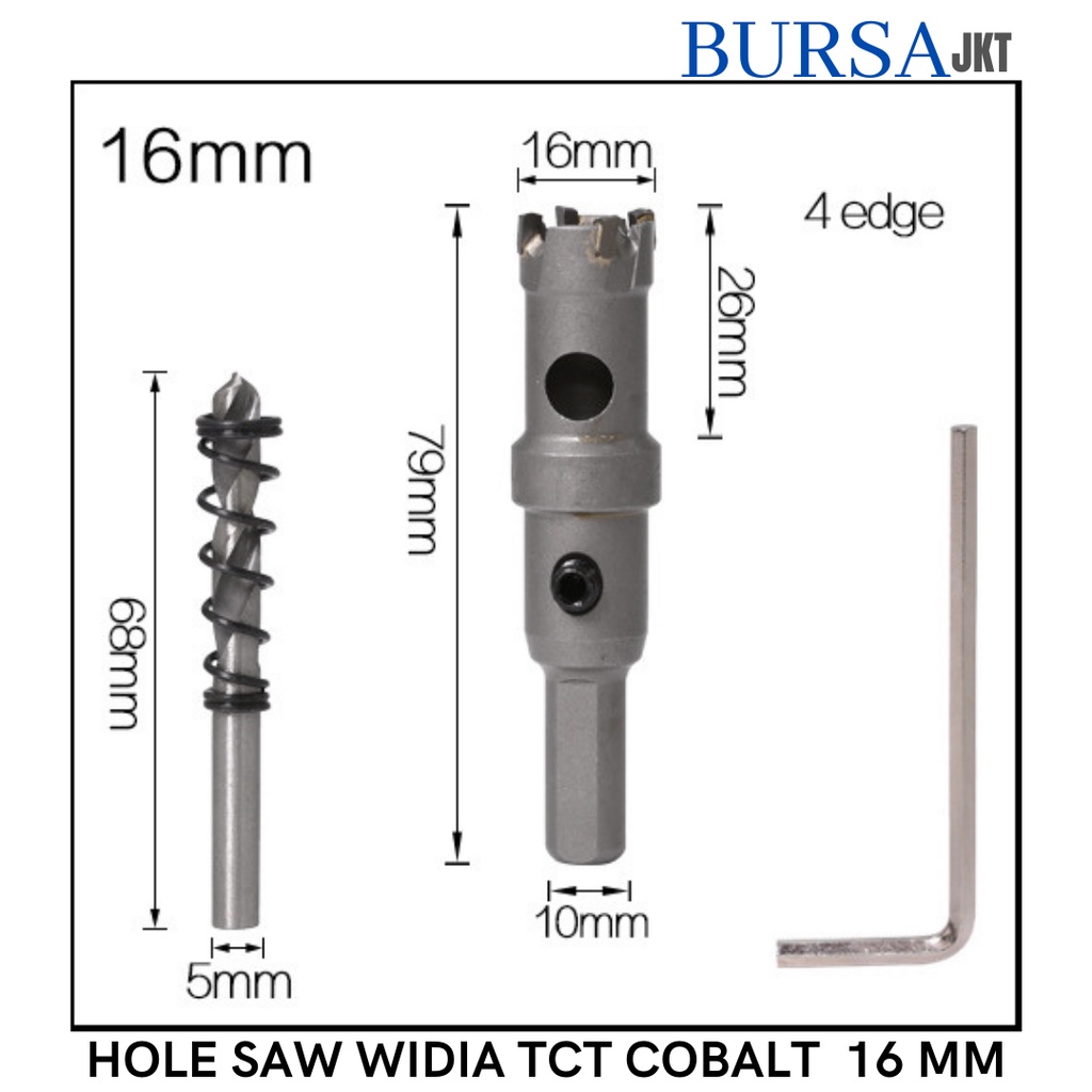 HOLE SAW TCT WIDIA M35 COBALT MATA BOR PELUBANG BESI KUNINGAN PLAT TEBAL 16 MM