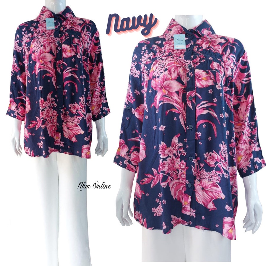 Kemeja Atasan Wanita Jumbo Katun Rayon Oversize Adem Flower 301