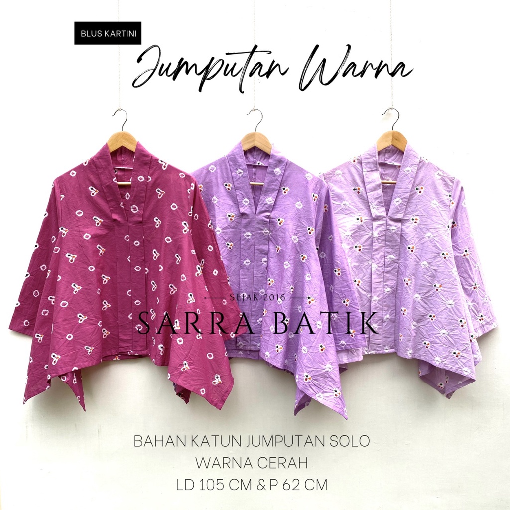 PREMIUM Blus Kartini Lilac Warna Cerah Batik Jumputan Solo Jawa Kondangan Wanita Bahan Kain