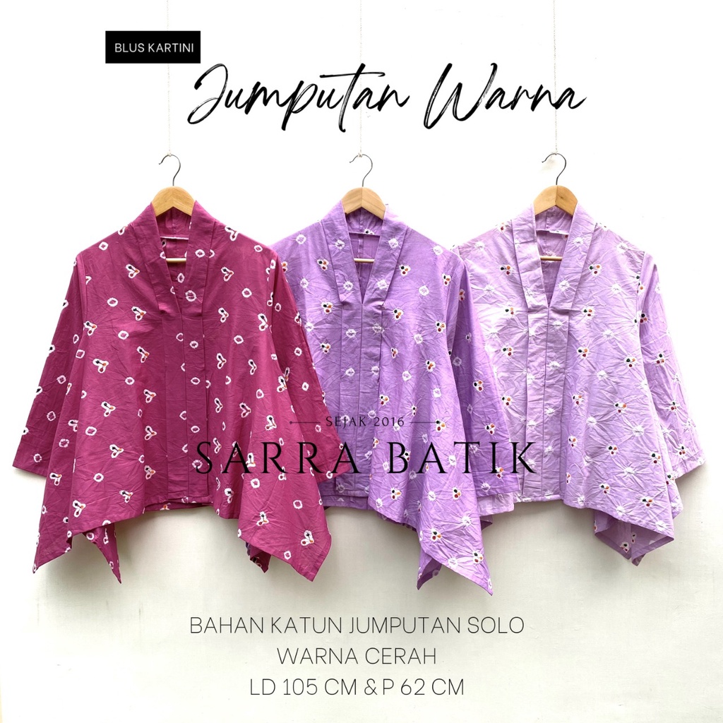 PREMIUM Blus Kartini XXL XXXL Jumputan Warna Series Lilac Soft Wanita Kalem Super Jumbo Seragam Kartini Kutubaru Encim Atasan Kebaya Ori Jumput Asli handmade Cabutan Ungu Magenta Kondangan