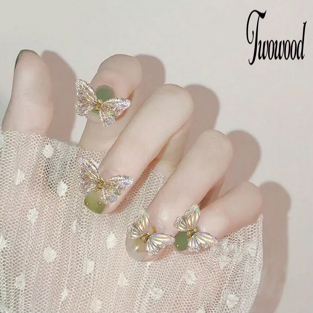 Twowood 3Pcs Ornamen Kupu-Kupu Tahan Air Untuk Nail Art