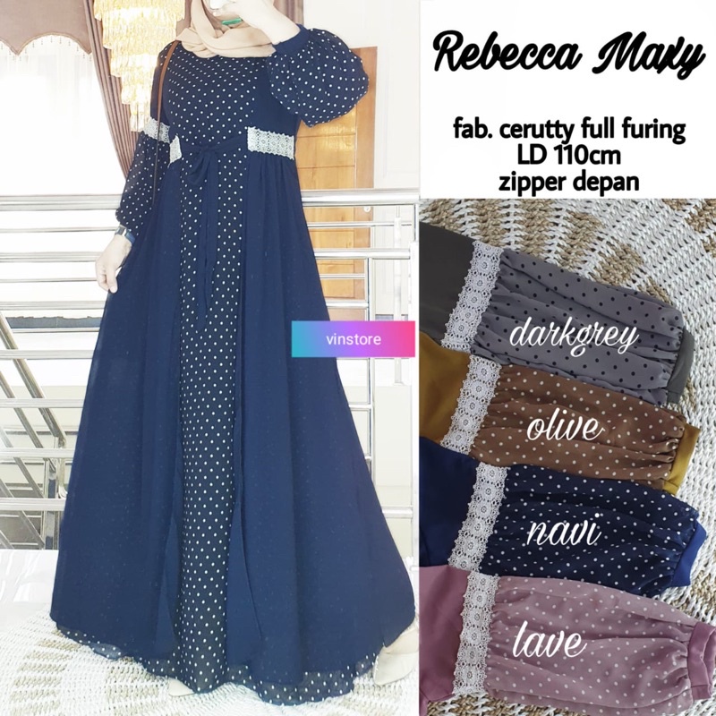 Dress maxi Wanita Muslim Motif Terbaru jumbo busui. Marsel kaftan Manda by Abella-Rebeca navy