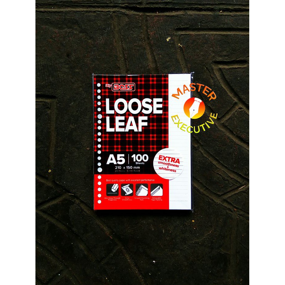 [Pak - 100 lembar] BigBoss A5 100 lbr Isi Loose Leaf / Kertas Refill Binder 20 Holes - Ex Paperline