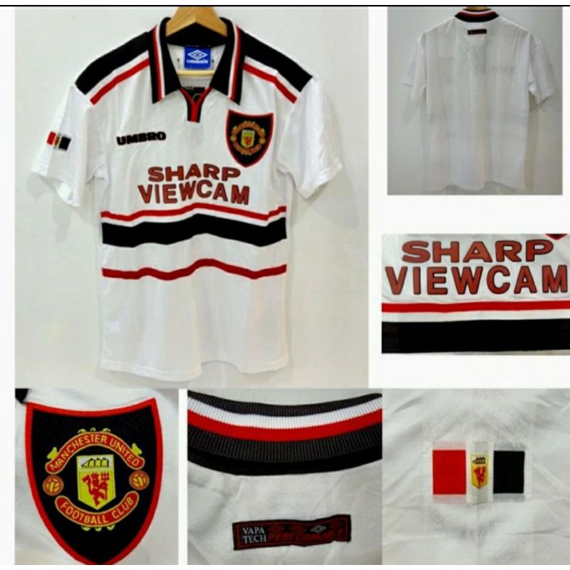 Jersey Kaos Baju Bola MU Man Mancester Manchester United Away 3rd Retro Jadul Lawas Sharp Putih XXL 