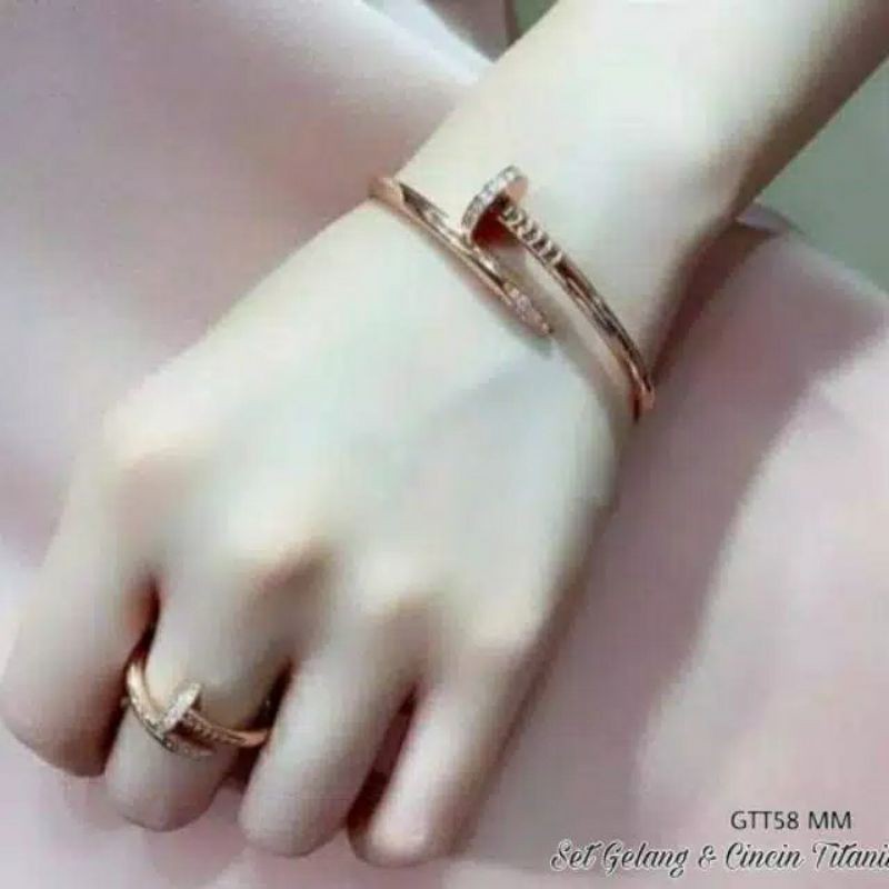 Gelang Paku+Cincin Titanium Mata Tanam