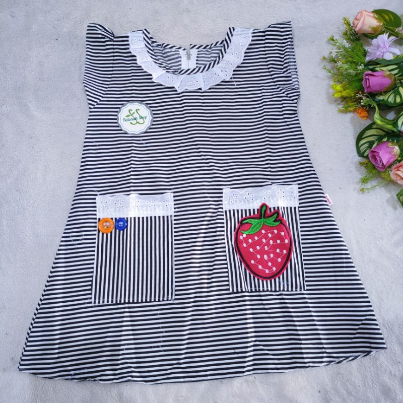 Dress anak 2 3 Tahun Strawbery strip murah perempuan anak wanita saku dua lucu dress perempuan anak murah berrystrip  (Dress beryStrip)