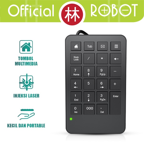 ROBOT RK01 Wired Numeric Keypad Black Tombol Multimedia Multifungsi