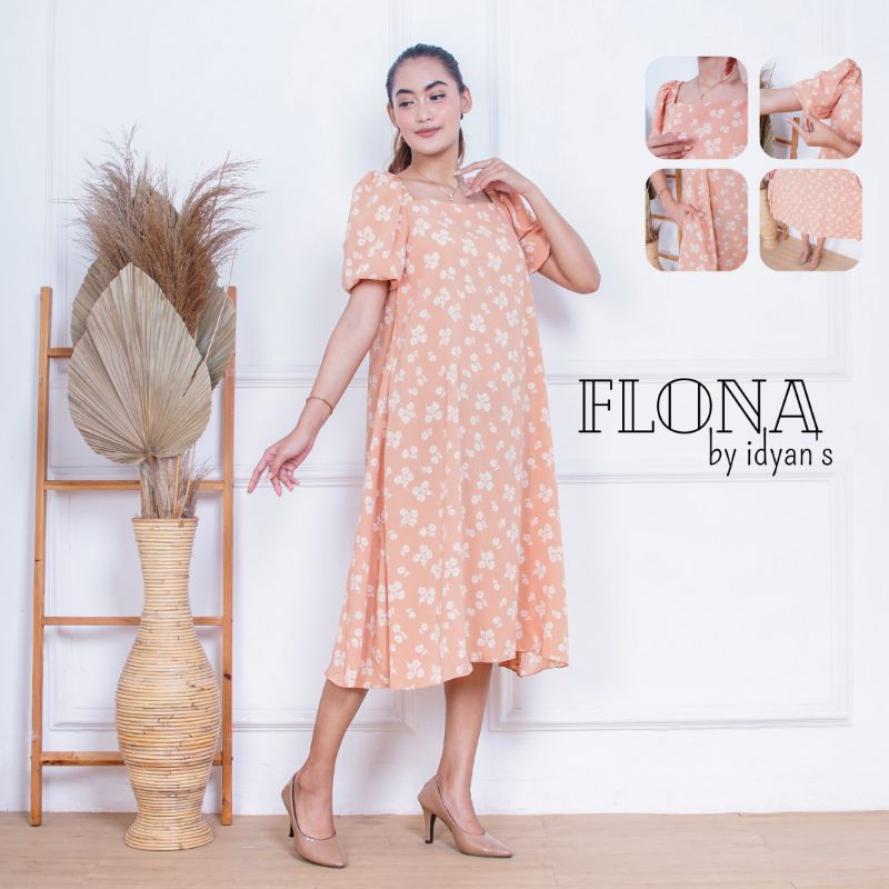 DRESS FLONA BY IDYANS / MIDI DRESS CRINKLE / DRESS WANITA