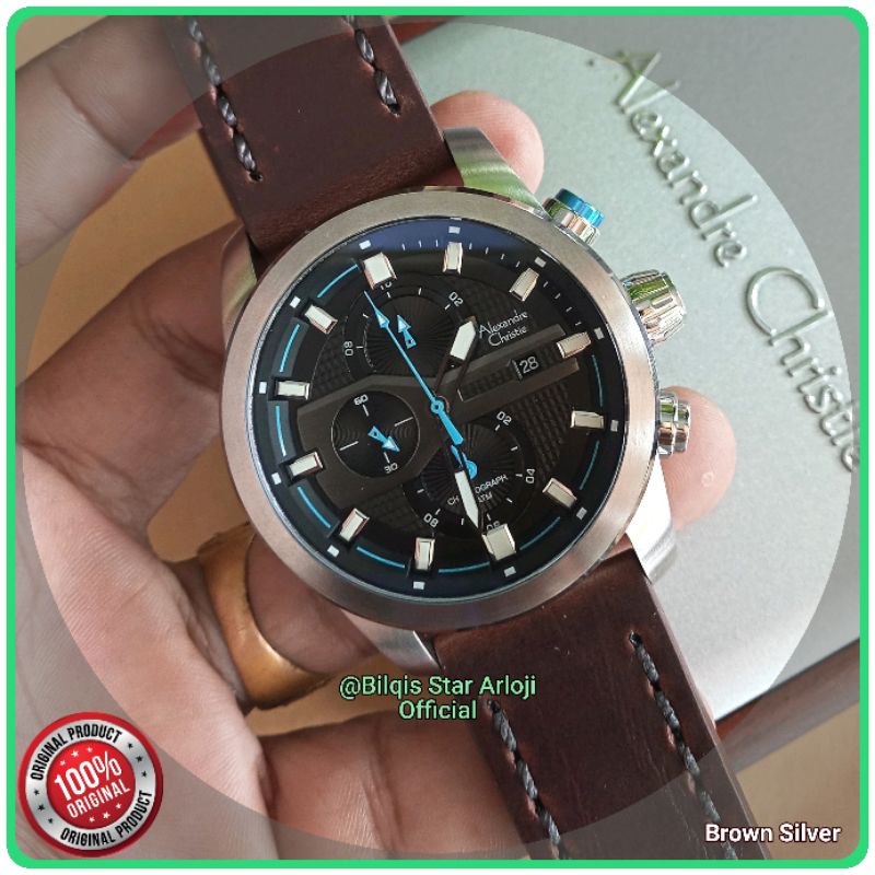 Alexandre Christie Pria AC 6270 Case Silver Tali Kulit Original