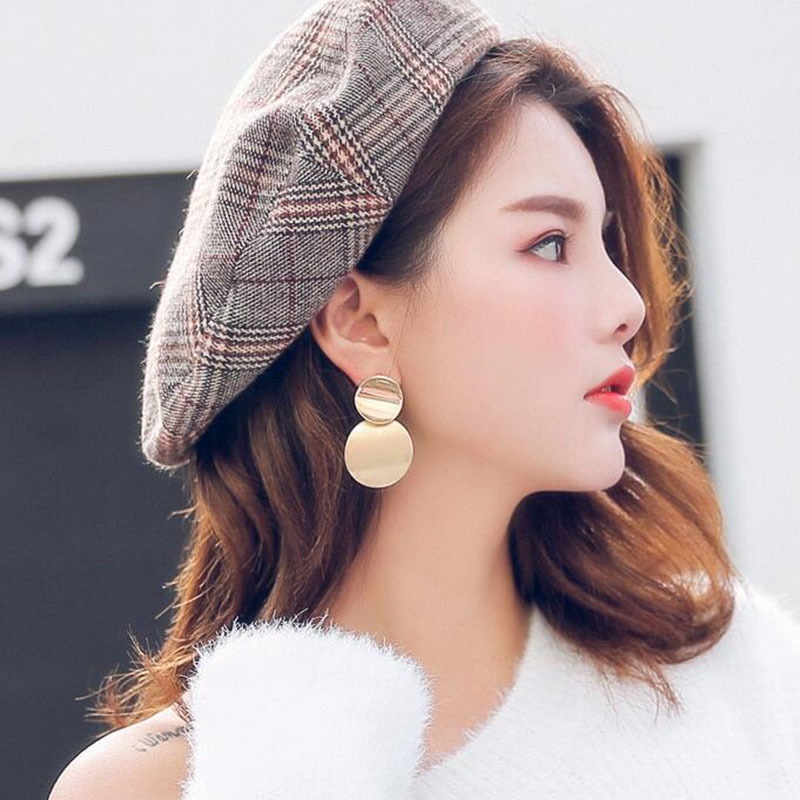 Anting Tusuk Bentuk Bulat Desain Geometri Simple Gaya Korea untuk Wanita