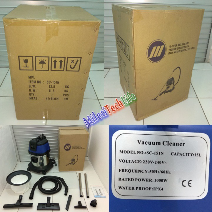 Vacuum Cleaner 15Liter Wet and Dry Heavy Duty Complete Accessories