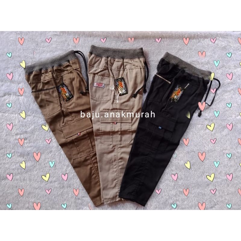 celana cargo anak laki laki celana kargo panjang pinggang rip usia 6-9tahun bahan drill