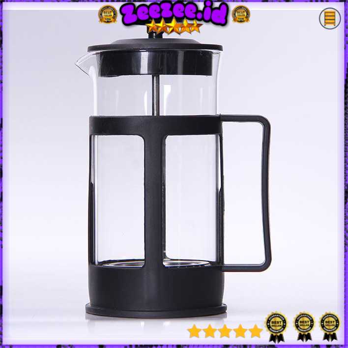 Duolvqi French Press Coffee Maker Pot Bean Pattern 600ml 350 ml - KG73I - Black Hitam Plunger