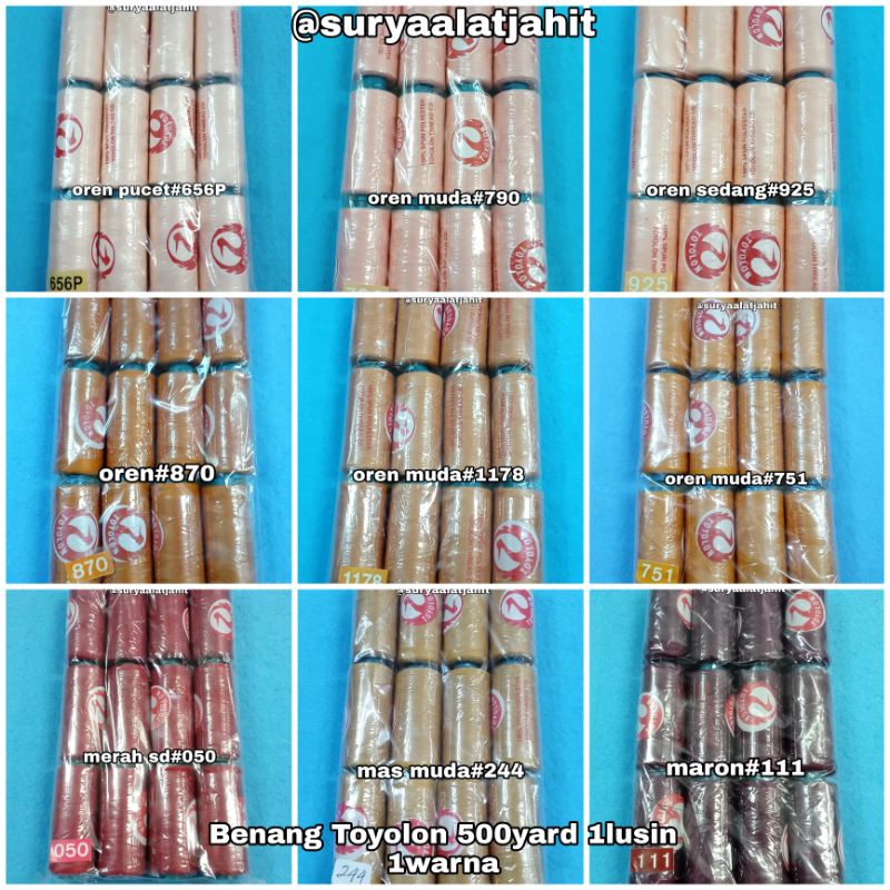 Benang Toyolon 500yrd 1warna @1lusin =rp.20.000/12 pcs