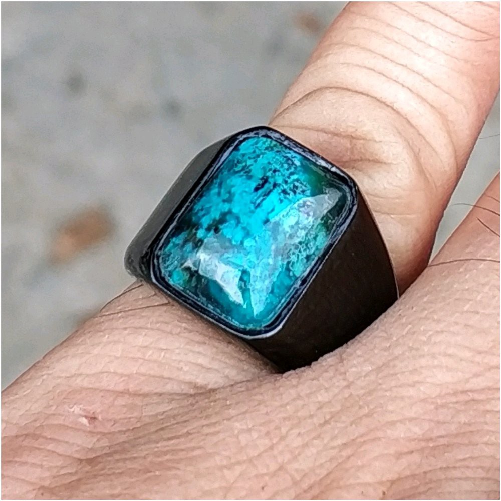 CINCIN BATU AKIK NATURAL BACAN PALAMEA OCTAGON TITANIUM HITAM MINIMALIS