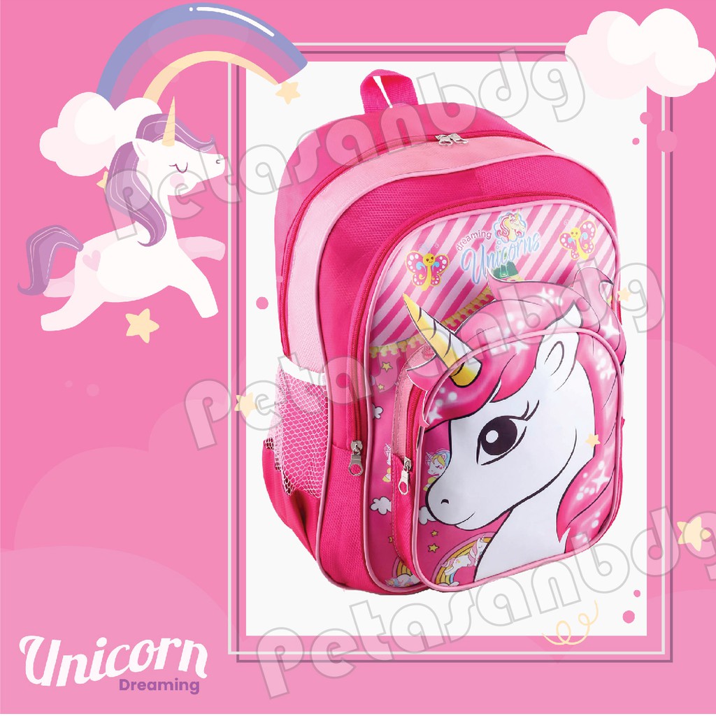 PTS - Ransel Sekolah Anak Perempuan Karakter - UNICORN - HORN 3D EFFECT - COOL BACKPACK + FREE BOTOL MINUM