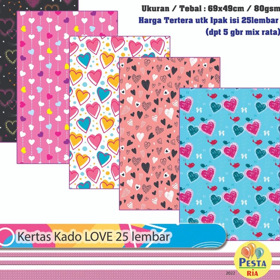 

! 1Set isi 25lmbr Kertas kado motif LOVE, kertas kado motif, kertas kado bungkus kado LOVE ..