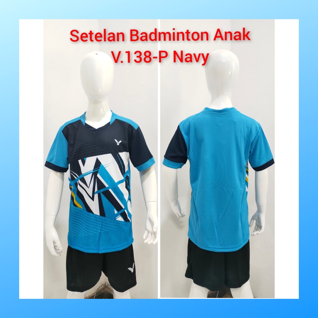 Kaos badminton anak laki-laki jersey bulutangkis baju celana setelan jersy perempuan stelan t-shirt outfit seragam kostum print olahraga casual suit pakaian jarsey oblong apparel sports jersi sudirman thomas uber cup bulu tangkis ST.V138 navy polos