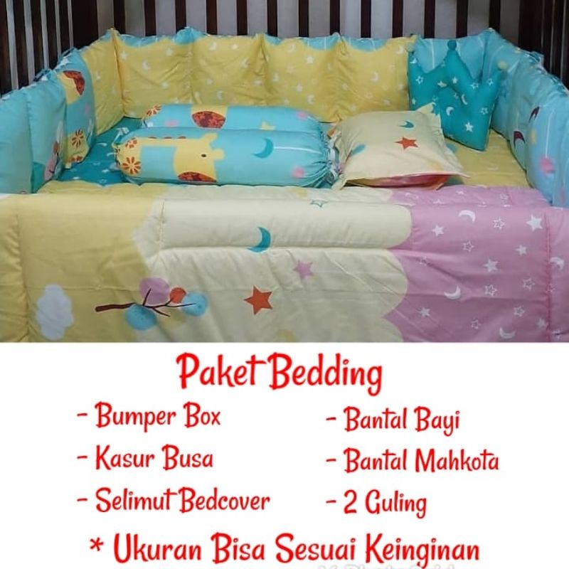 Paket Bedding Set Bumper Bedcover Kasur Bantal Bayi Guling Crown
