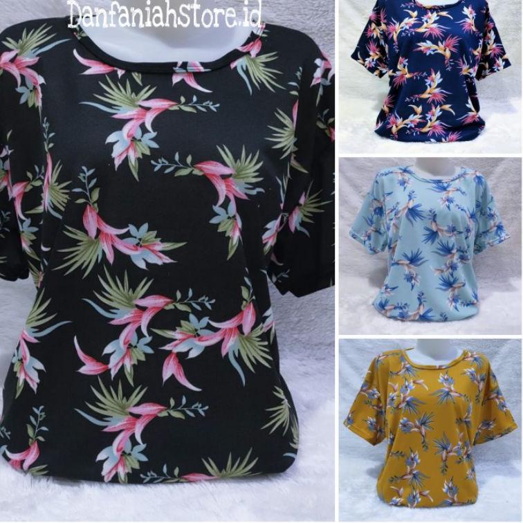 Kirim langsung Danfaniah Fashion Kaos Atasan Wanita Ukuran Jumbo XXL Motif Bahan Foxy VTL