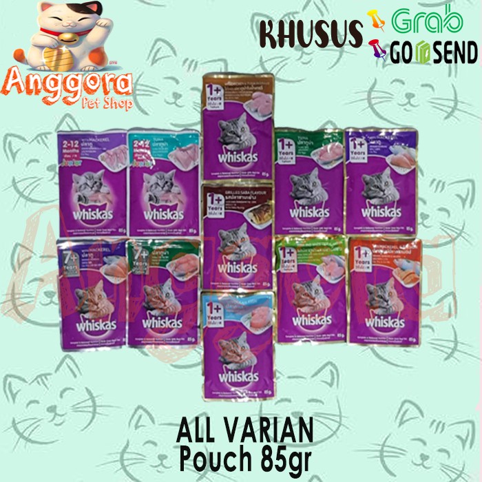 Makanan ringan kucing Whiskas pouch 80gr All Varian