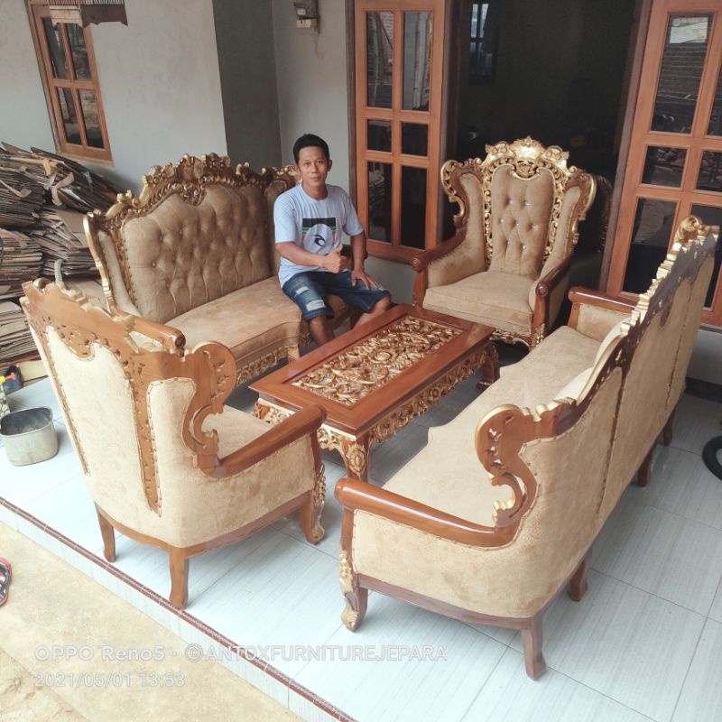kursi tamu Romawi ukiran rintik mebel Jepara