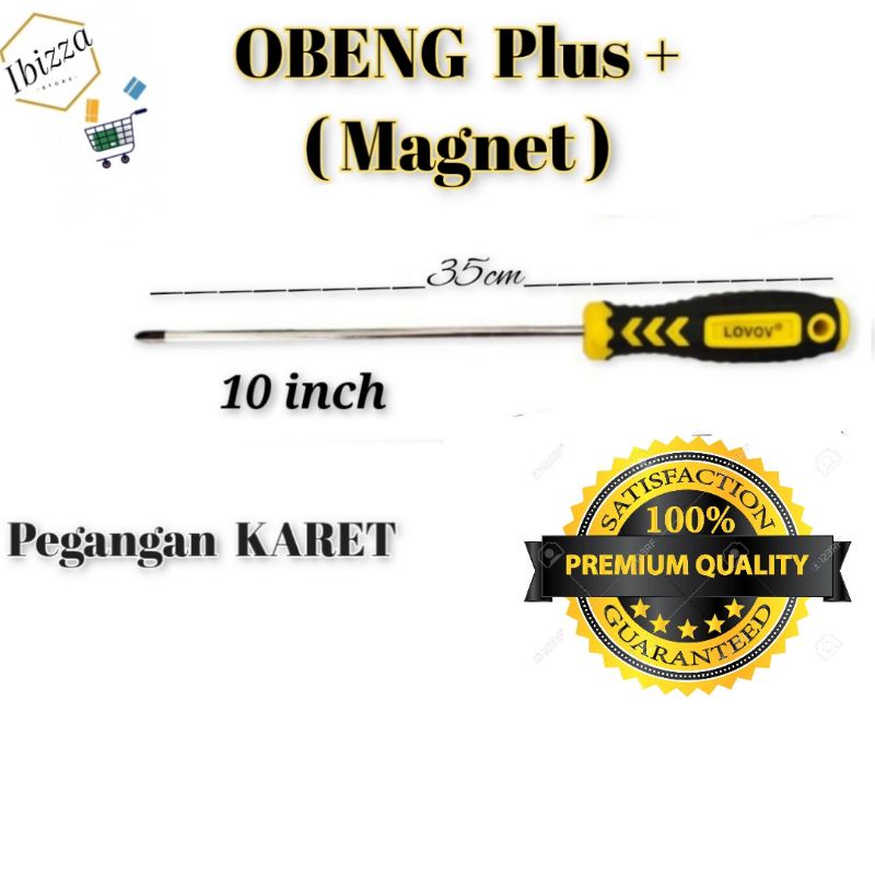 Obeng Panjang Magnet Plus + Gagang Karet 8 10 12 inch