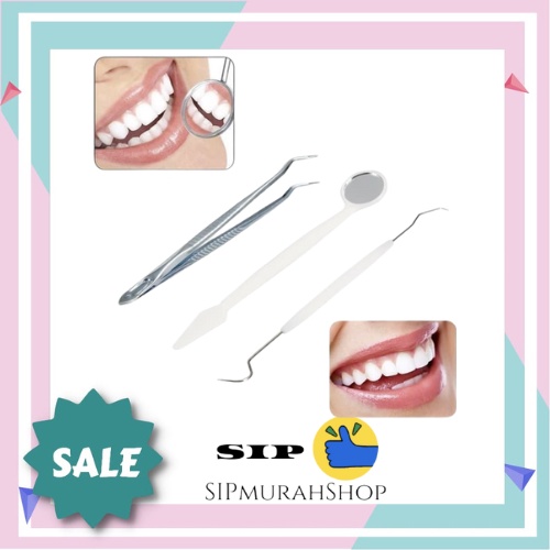 ORI ALAT PEMBERSIH PLAK KARANG GIGI / INSTRUMENT DISPOSABLE 3 SONDE KARET BEHEL PINSET KACA MULUT / Set 3Pcs Alat Pembersih Gigi 2 Sisi Kaca Pemeriksaan Pinset Bahan