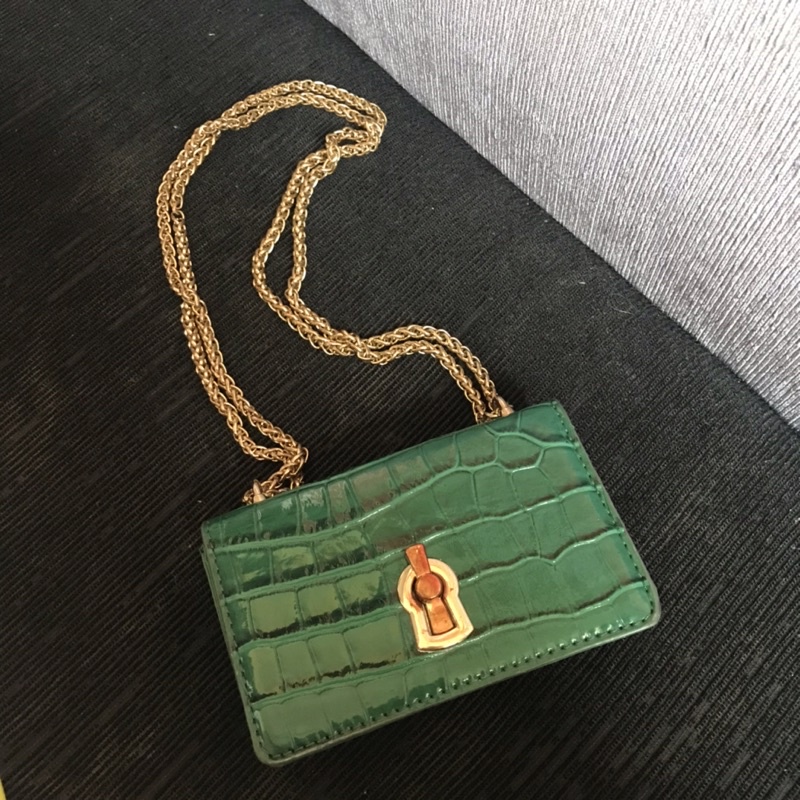 mini bag green micro preloved chain rantai original les femmes LF preloved