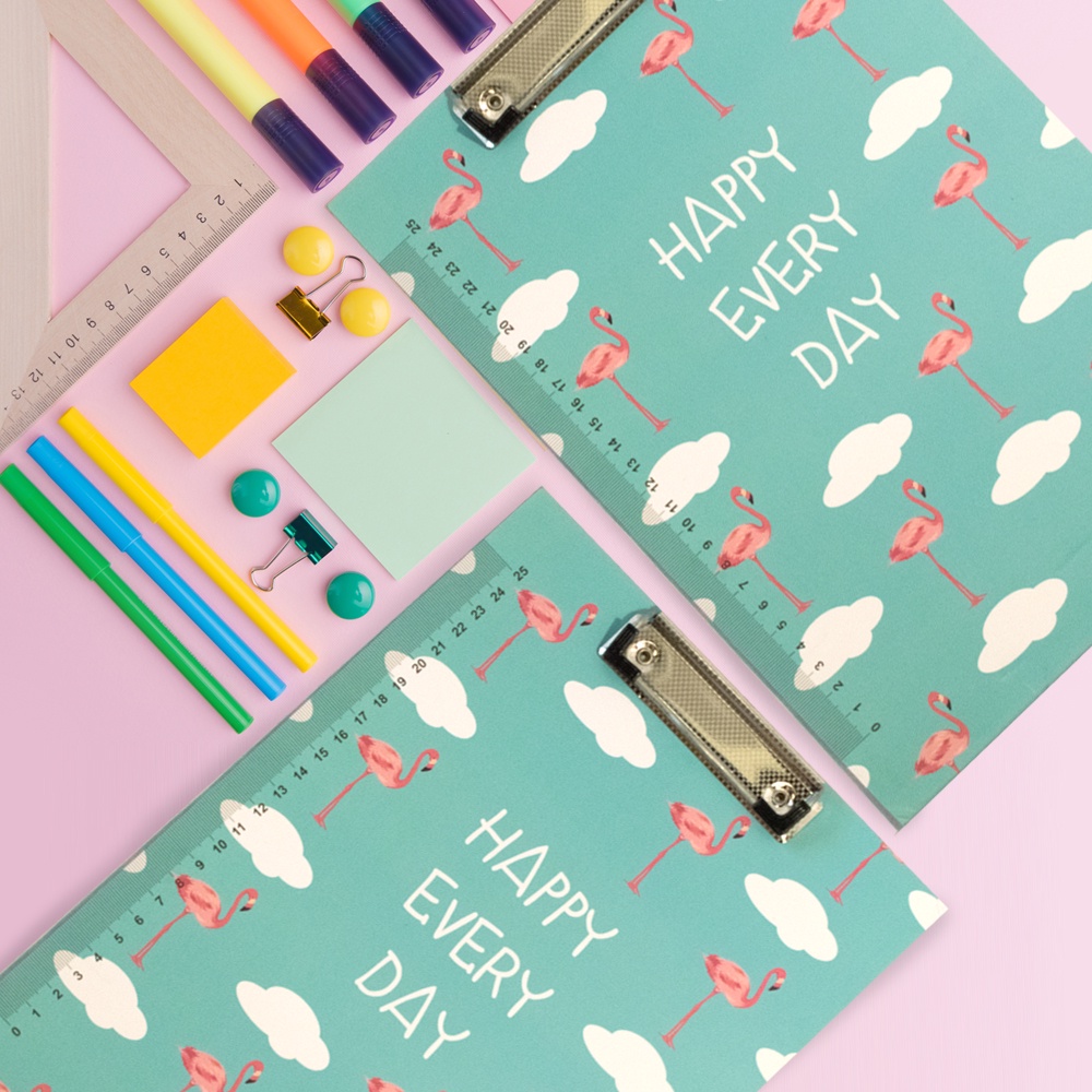 

Cartoon Writing Clipboard Clip Pad Student A4 File Holder Writing - Flamingo Biru