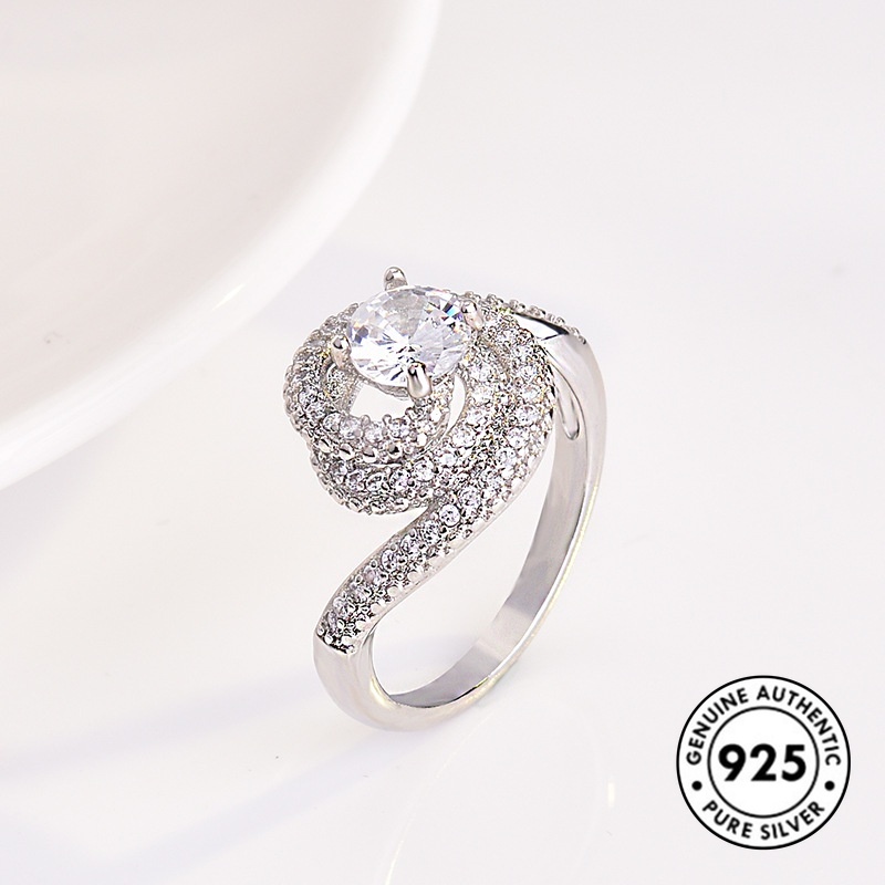 Cincin Berlian Bahan S925 Silver Gaya Elegan