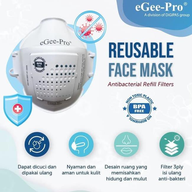 ■ TERBARU ■ MASKER N95 GRADE EGEE-PRO (GP320) REUSABLE + 50 PCS N95 GRADE FILTERS STOK TERBATAS