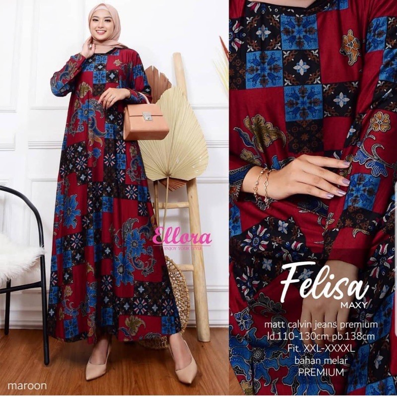 FELISA Maxy - Gamis Calvin Jeans Jumbo LD110 / XXXXL Gamis Calvin Jeans Batik / 023-5632