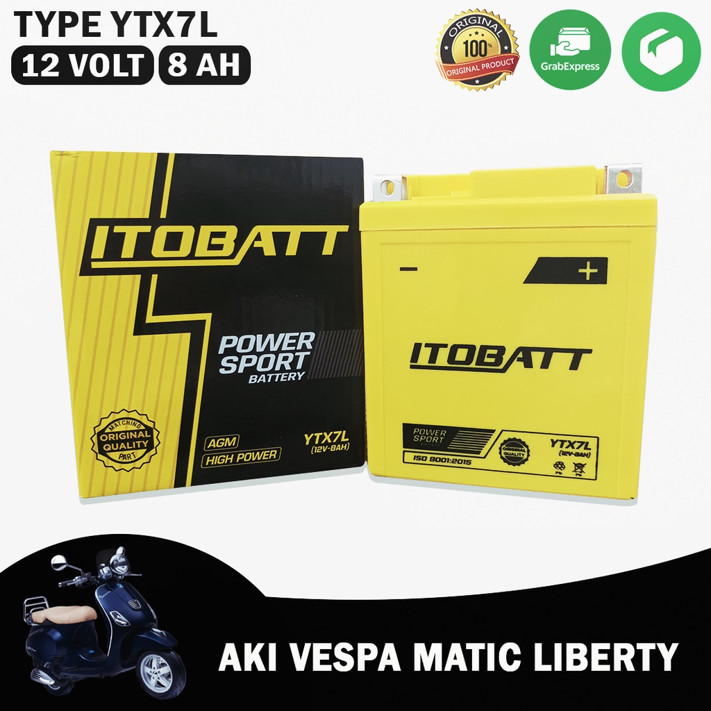 AKI KERING MERK ITOBATT BUAT MOTOR VESPA LIBERTY,AKI VESPPA MATIC,AKI VESPA LIBERTY,AKI KERING GELL,